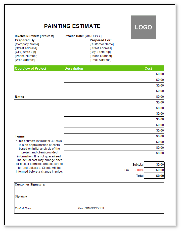 How to Estimate a Paint Job w writing tips Free Template