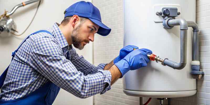 Plumber Working on a Water Heater